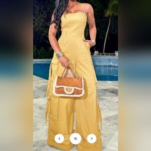 Elegant Yellow Jumpsuit with Cargo Pockets